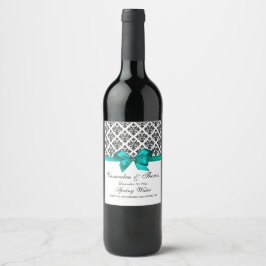 Rótulo De Garrafa De Cerveja Vintage Black What Damask Teal H Wine Bottle