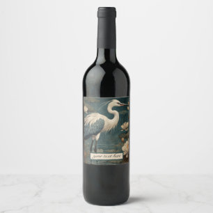 Rótulo De Garrafa De Cerveja Vintage botanical blue crane personalizável