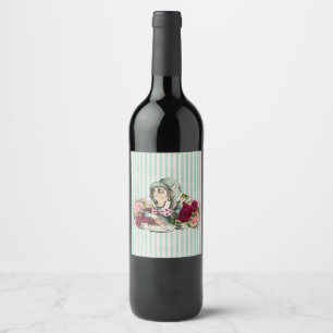 Rótulo De Garrafa De Cerveja Vintage Colorizada Wonderland Mad Hatter