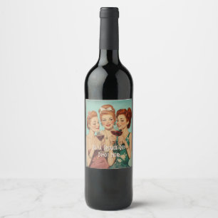Rótulo De Garrafa De Cerveja Vintage Damas Brincando com Vinho