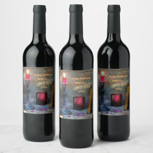 Rótulo De Garrafa De Cerveja Vintage Happy Halloween Red Candela e Livros Antig