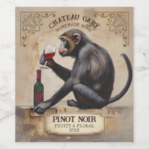 Rótulo De Garrafa De Cerveja Vintage monkey bebendo red wine personalizado