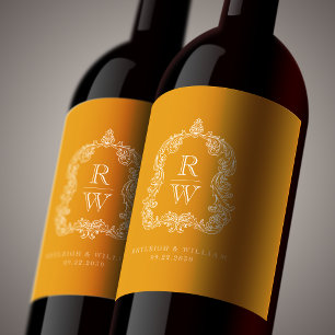 Rótulo De Garrafa De Cerveja Vintage Monographic Crest Marigold Yellow Wed