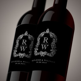 Rótulo De Garrafa De Cerveja Vintage Monographic Crest Names Black White Casame