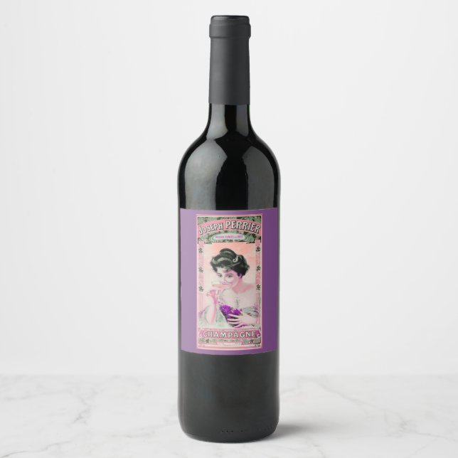 Rótulo De Garrafa De Cerveja Vintage mulher campeã rótulo de vinho rosa púrpura (Frente)