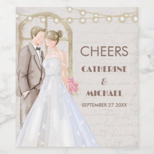 Rótulo De Garrafa De Cerveja Vintage Rustic Watercolor Lights Romântica String