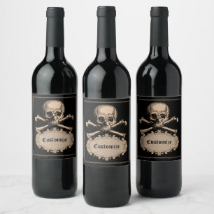 Rótulo De Garrafa De Cerveja Vintage Skull & Crossbones Halloween