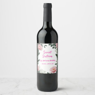 Rótulo De Garrafa De Cerveja vintage, verde-flor-rosa, eucalipto, 16.o aniversá