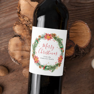 Rótulo De Garrafa De Cerveja Vintage Watercolor Poinsettia Feliz Natal