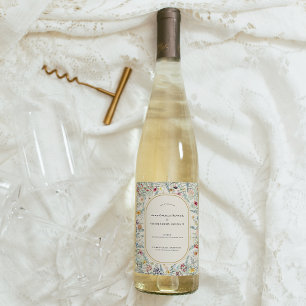 Rótulo De Garrafa De Cerveja Vintage Wildflower Fern Beige Wedding