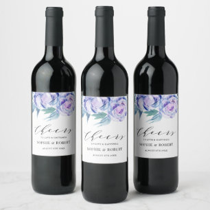 Rótulo De Garrafa De Cerveja Violet Watercolor Peony Floral, Favor do Casamento