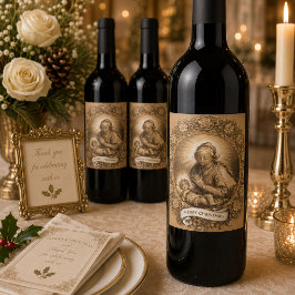 Rótulo De Garrafa De Cerveja Virgem Maria Jesus Natal Vintage