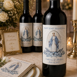 Rótulo De Garrafa De Cerveja Virgem Maria Senhora da Graça  Renda Floral Azul