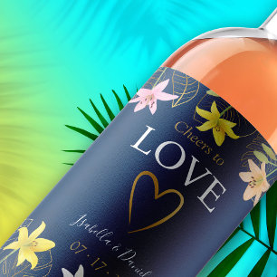 Rótulo De Garrafa De Cerveja Viva o Casamento Tropical Floral Azul
