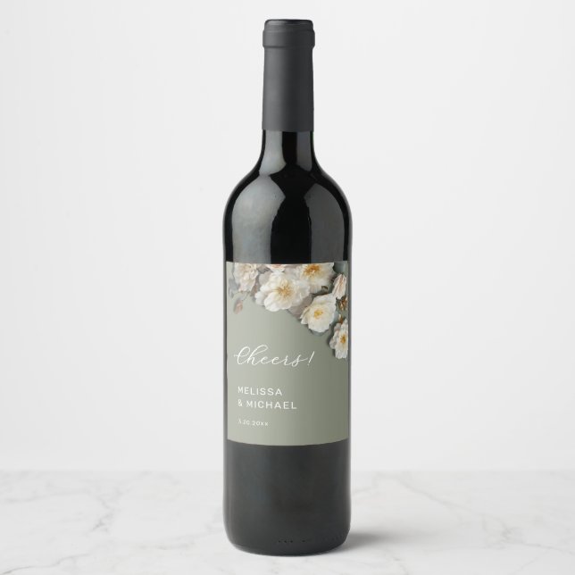 Rótulo De Garrafa De Cerveja Vivas de casamento de rosas 3D marfim (Frente)
