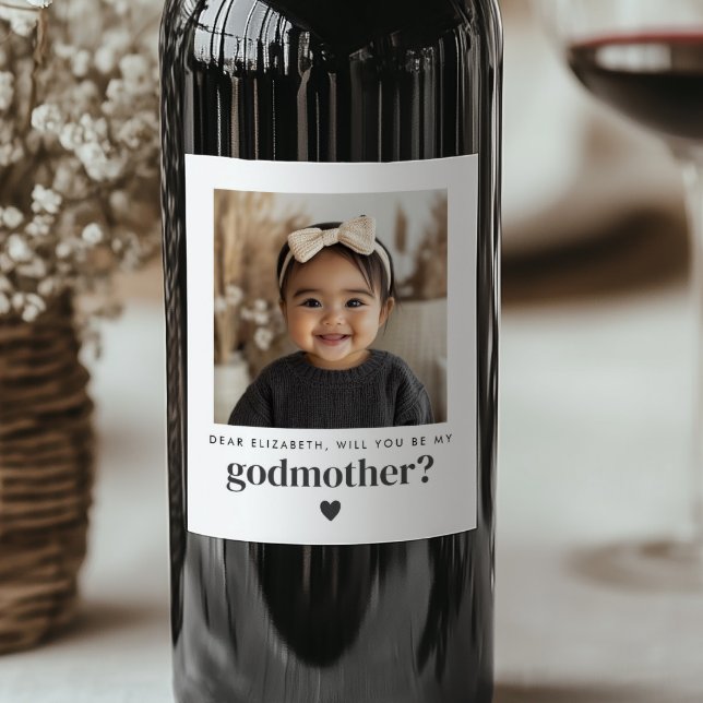 Rótulo De Garrafa De Cerveja Você Será Minha Madrinha Proposta Fotográfica? (Zazzle Will You Be My Godmother Photo Proposal Wine Label)