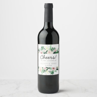 Rótulo De Garrafa De Cerveja Watercolor Floral Green Cheers para o casamento