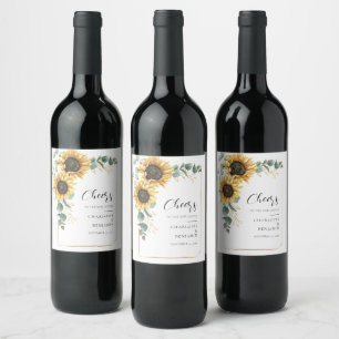 Rótulo De Garrafa De Cerveja Watercolor Floral Sunflower Eucalyptus Wedding