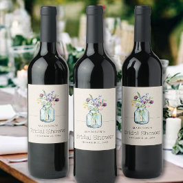 Rótulo De Garrafa De Cerveja Watercolor Flores Selvagens Linen Boho Chá de pane