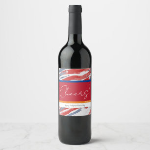 Rótulo De Garrafa De Cerveja Watercolor US Flag e Red Banda 4 de julho
