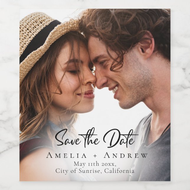 Rótulo De Garrafa De Cerveja Wedding Photo Save the Date Minimalist (Rótulo Único)
