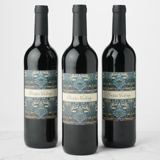 Rótulo De Garrafa De Cerveja William Morris Pavão e Dragão Desenho Tecido (Garrafas)