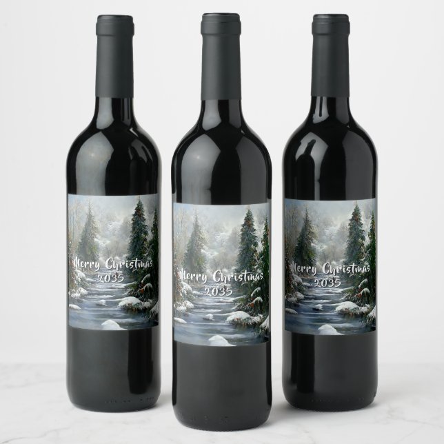 Rótulo De Garrafa De Cerveja Winter Forest Country River Christmas  (Garrafas)