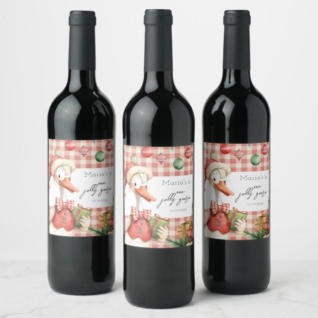 Rótulo De Garrafa De Cerveja Winter Red Christmas Silly Goose  1st birthday (Garrafas)