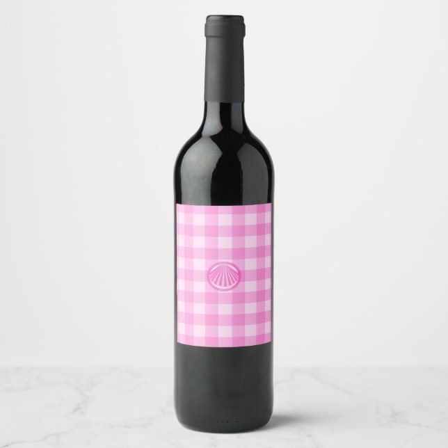 Rótulo De Garrafa De Cerveja Xadrez Rosa com Concha do Mar- (Frente)