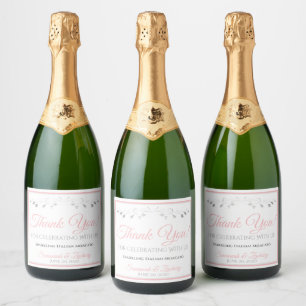 Rótulo de Garrafa de Champagne de Casamento Rosa 