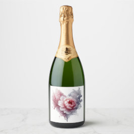 rótulo de garrafa de champanhe com coração de flor