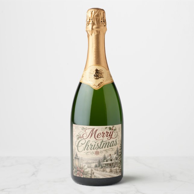 rótulo de garrafa de champanhe de Natal estilo des (Frente)