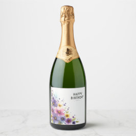 rótulo de garrafa de champanhe em cascata de flor 