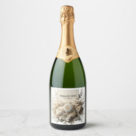 rótulo de garrafa de champanhe flores brancas obri