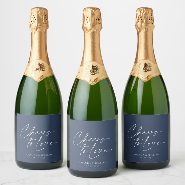 Rótulo de Garrafa de Champanhe para Casamento Azul (Garrafas)