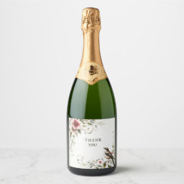 rótulo de garrafa de champanhe pássaro e flor de a