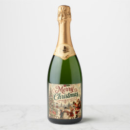 rótulo de garrafa de champanhe vintage natal feliz