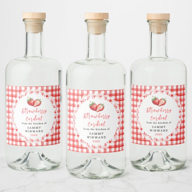 Rótulo de Garrafa de Cordial de Morango Caseiro (Garrafas)