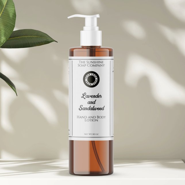 rótulo de garrafa de cosméticos branca com logotip (Criador carregado)