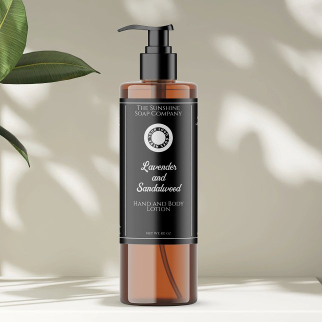 rótulo de garrafa de cosméticos preto com logotipo (Criador carregado)