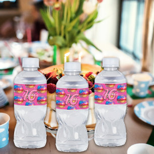 Rótulo De Garrafa De Vinho 16.ª Festa de aniversário de Bola de Disco Rosa-Ro