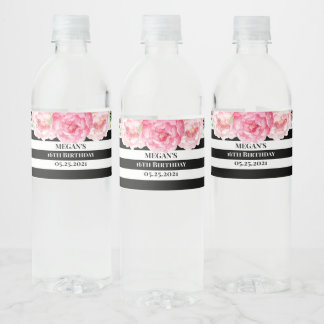 Rótulo De Garrafa De Vinho 16.º Aniversário Flores Douradas a Preto Flores Ro