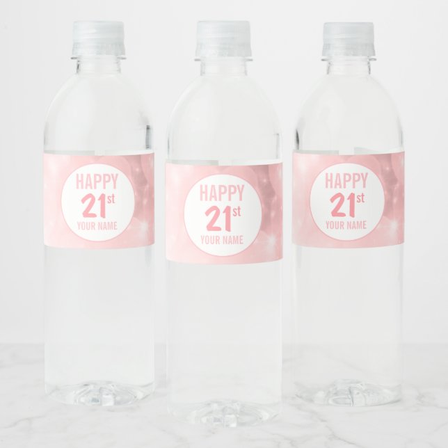 Rótulo De Garrafa De Vinho 21º aniversário rosa cinza (Garrafas)