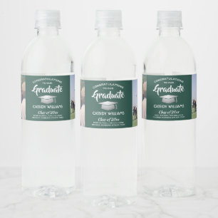 Rótulo De Garrafa De Vinho 2 Festa de Formatura Foto Verde Escuro Branco e Pr