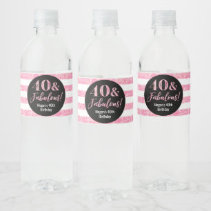 Rótulo De Garrafa De Vinho 40 e Fabulosas riscas de relíquia rosa de anivers