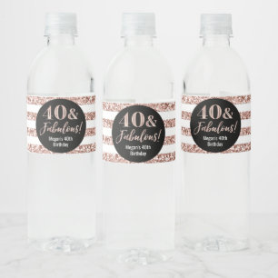 Rótulo De Garrafa De Vinho 40 & Fabuloso Rosa de Aniversário Dourado Glitter