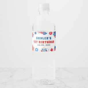 Rótulo De Garrafa De Vinho 4 de julho Vermelho Branco e Azul 1.o Aniversário