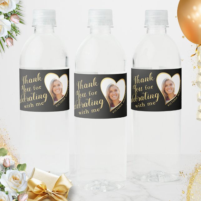 Rótulo De Garrafa De Vinho 50 e Fabuloso Aniversário Negro Dourado Obrigado (Criador carregado)