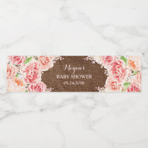 Rótulo De Garrafa De Vinho A aguarela cor-de-rosa de madeira escura floresce