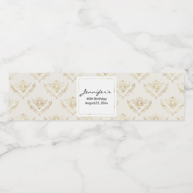 Rótulo De Garrafa De Vinho Abelha ouro com Padrão Coroa Aniversário (Rótulo Único)